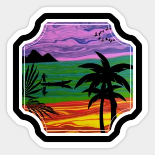 Tropical Landscape Fluid Art Design Sticker